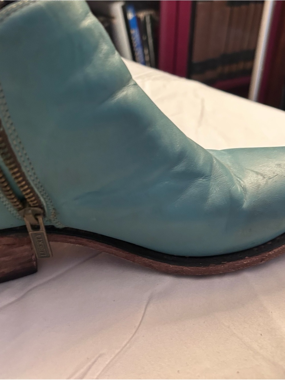 LIBERTY Black Teal Leather Ankle Booties - Picture 8 of 12